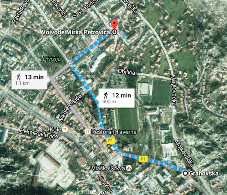 Directions from the bus station to the apartment