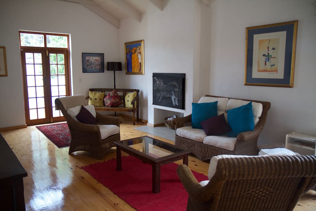 Family room lounge area with doors to pool area