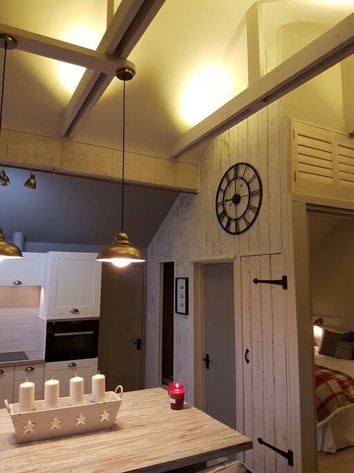 The ensuite is through the dark grey door