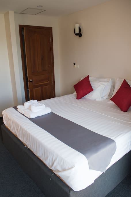 Comfy double bed for two.