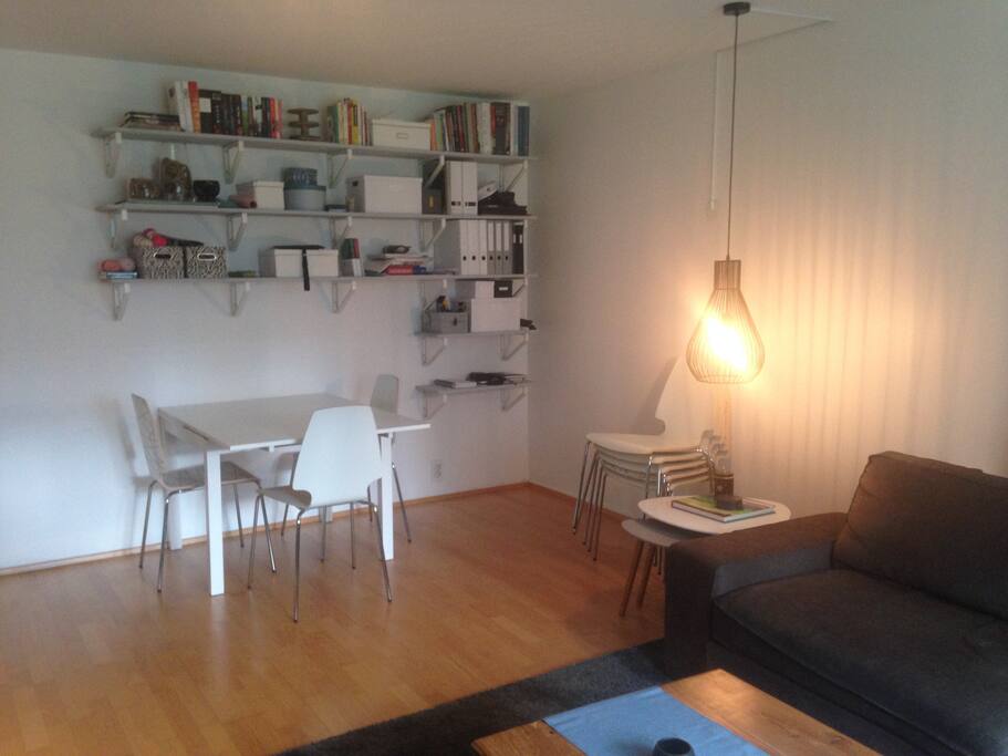 Dining area in the living room with extendable table