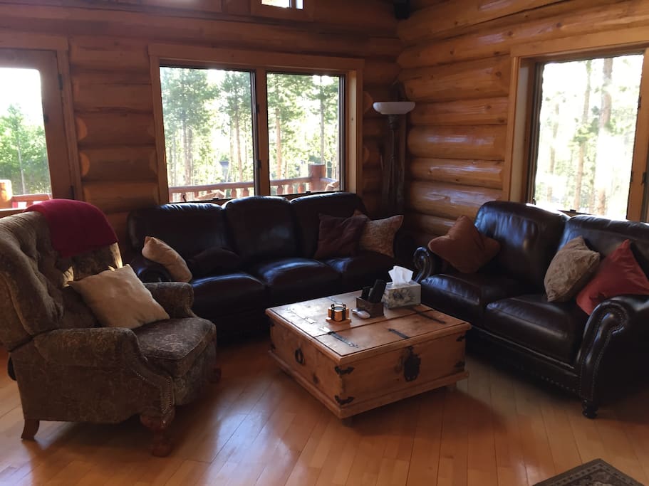 LIving Room with Comfy Leather Sofas and Recliner