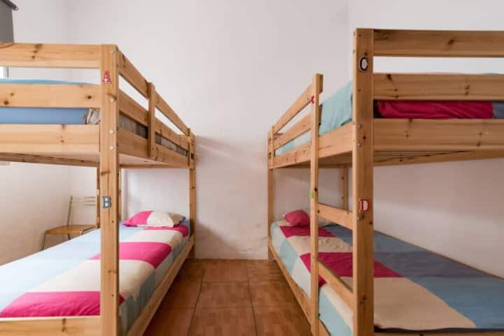:) Hello, Hello House Shared Dormitory Rooms.  x4 single beds, organized in x2 Bunkbeds per each Shared Dormitory Room.  Priority for which bed or room space assigned is for families, medical conditions, groups, length of stay and individual needs :)