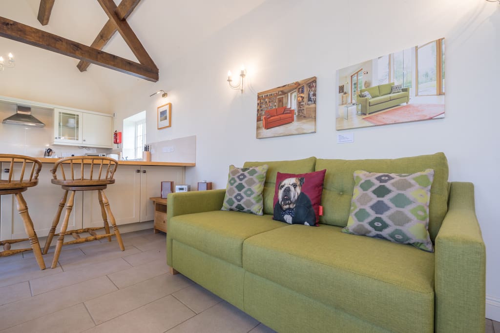 Comfortable seating area with television and two lovely sofas