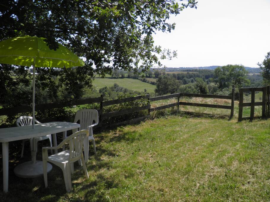 Fenced garden surrounding the Gite overlooks open countryside