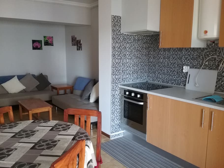 Kitchen, Sofa Beds and Eating Table.