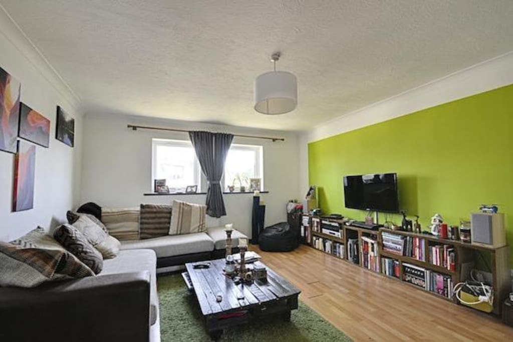 Open plan living room/kitchen, with large sofa