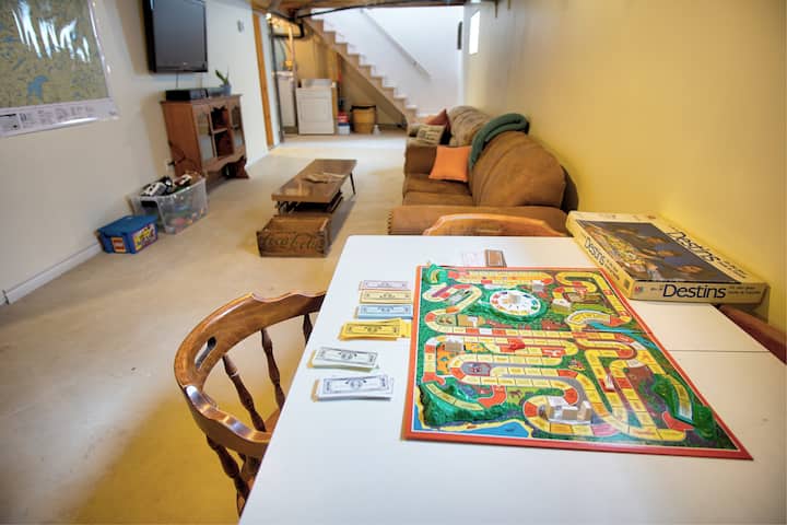 Basement with tv, vhs, toys and games!