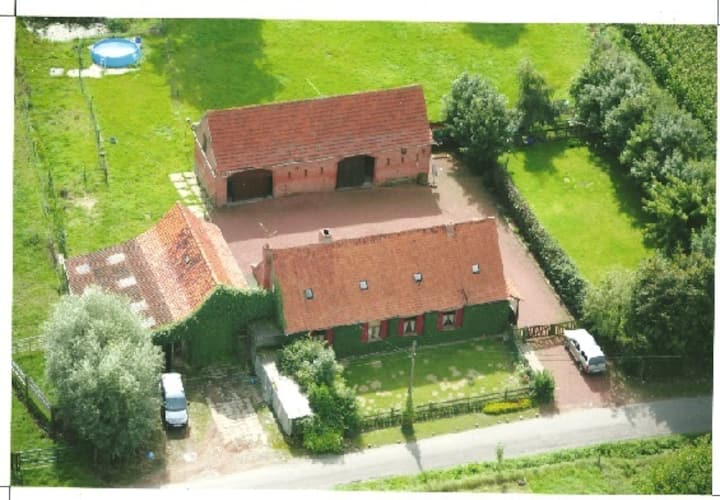 Farm buildings in the countryside. Shared home.