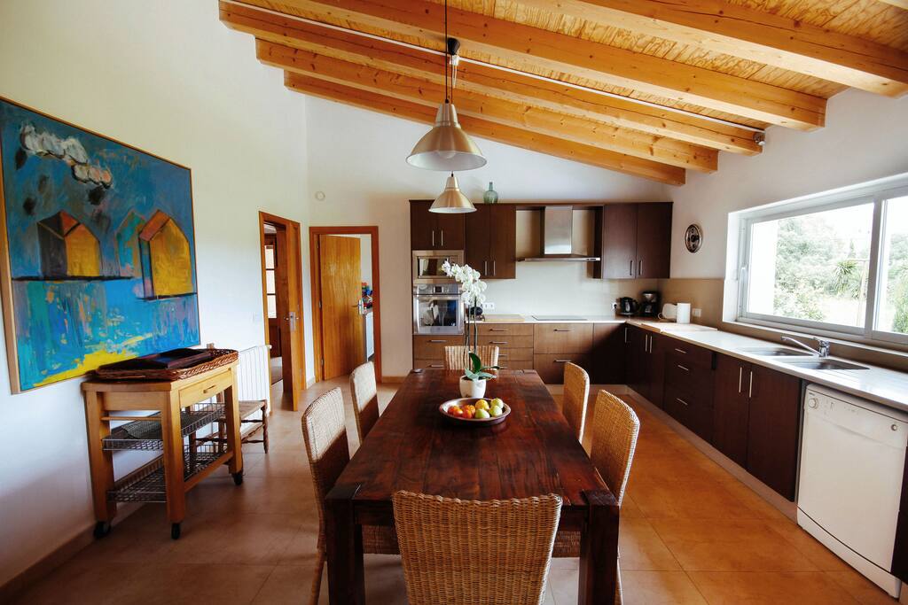 Fully equipped kitchen with adjoining utility room, two fridge freezers, coffee machine, smoothy maker, toaster, dishwasher, microwave, Mediterranean cookbooks