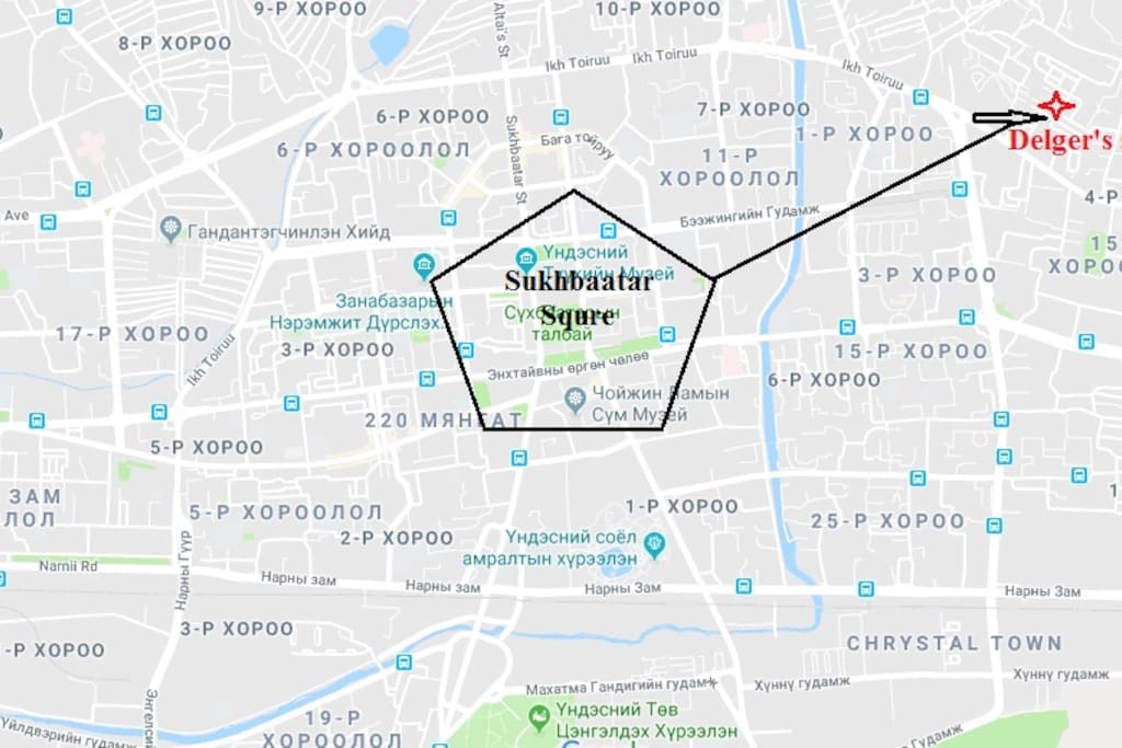 Location of the property in relation to Downtown UB-Sukhbaatar Square (point zero)