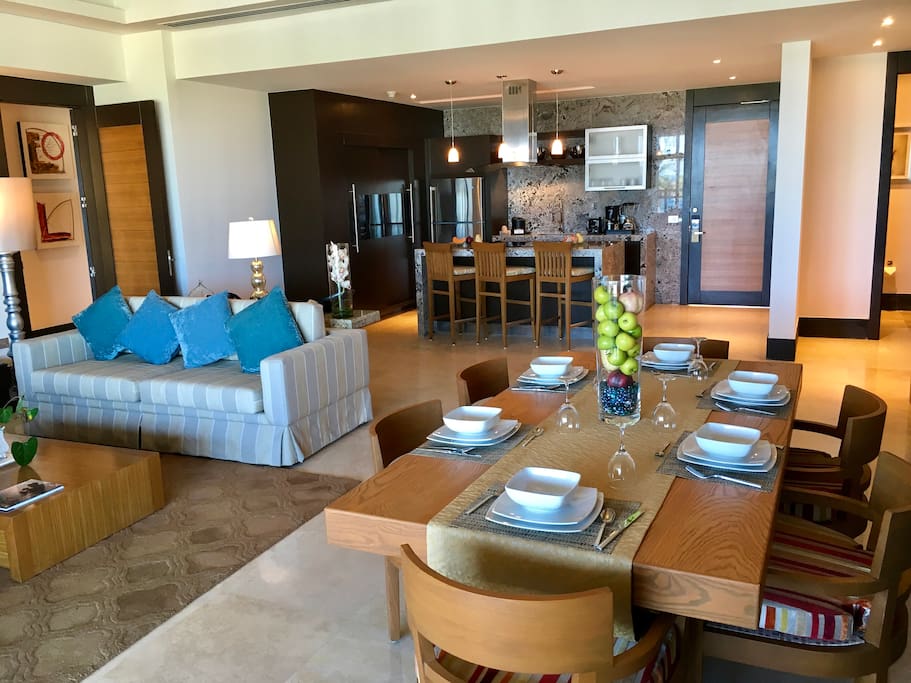 Dining, Living and Kitchen Areas with Beautiful Light