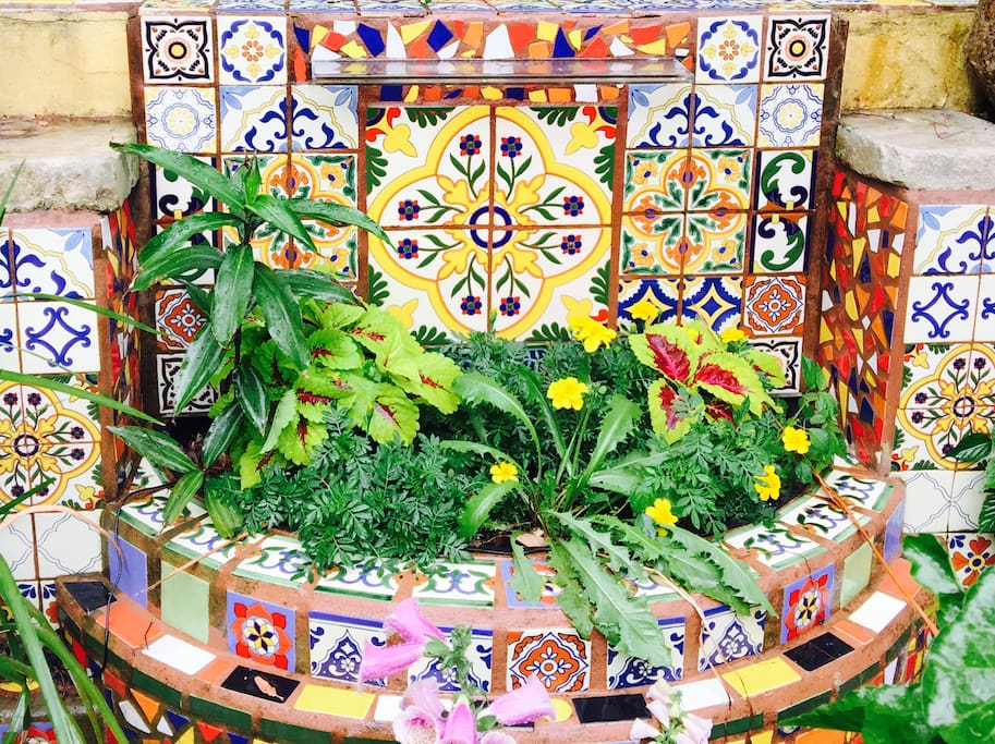 Creative environment filled with mosaic garden art