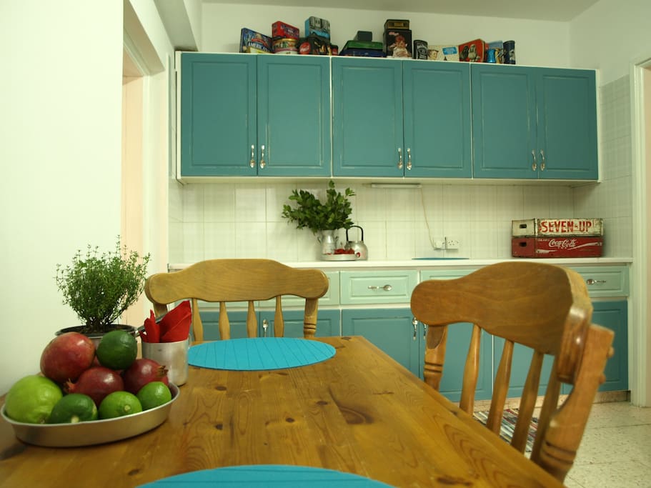 colourful full equipped kitchen