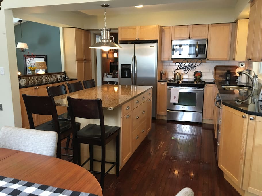 Updated kitchen with large center island.