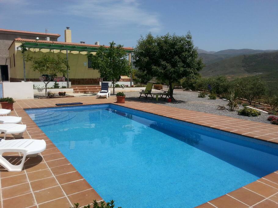 Grande piscine devant la maison, commune à la propriété (partagée entre 2 maisons)