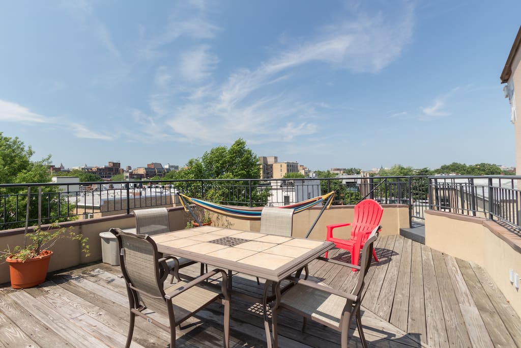 Private roofdeck. Note comfy hammock.