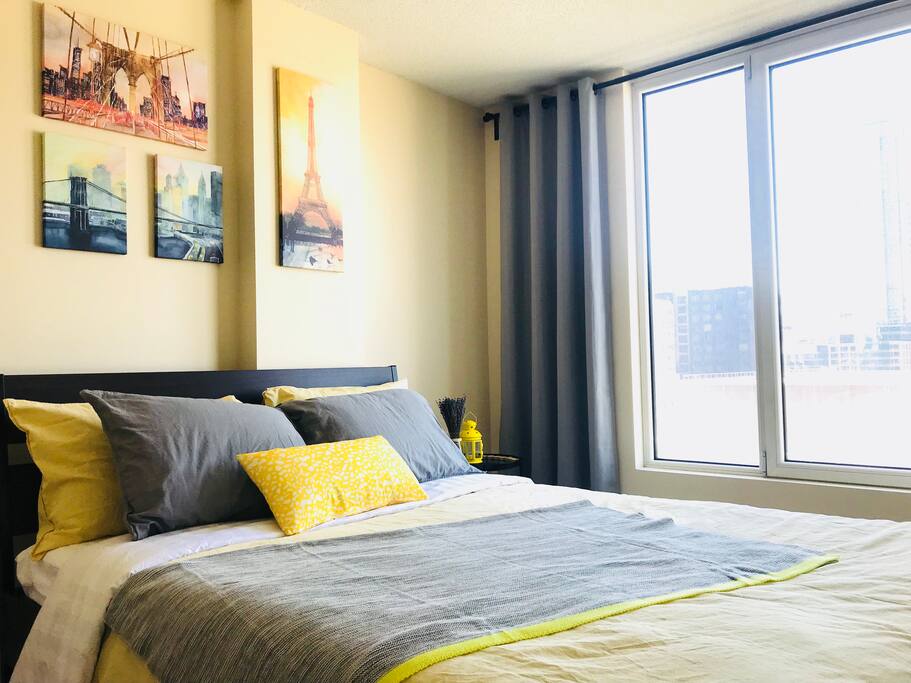 Bedroom with blackout curtains