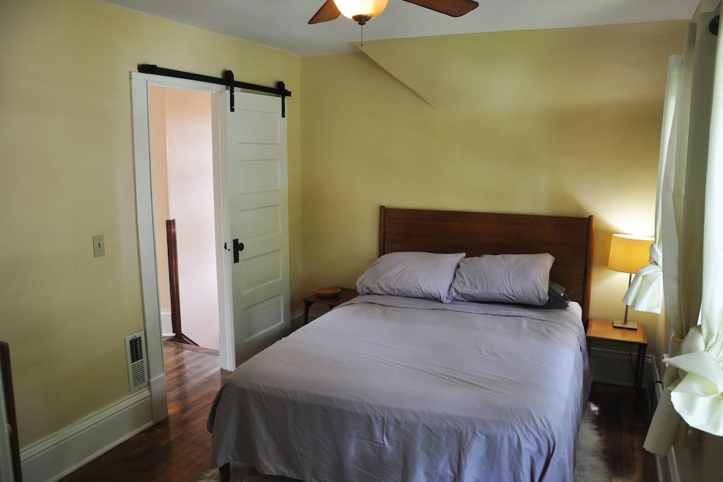 The south bedroom, which has a queen bed.