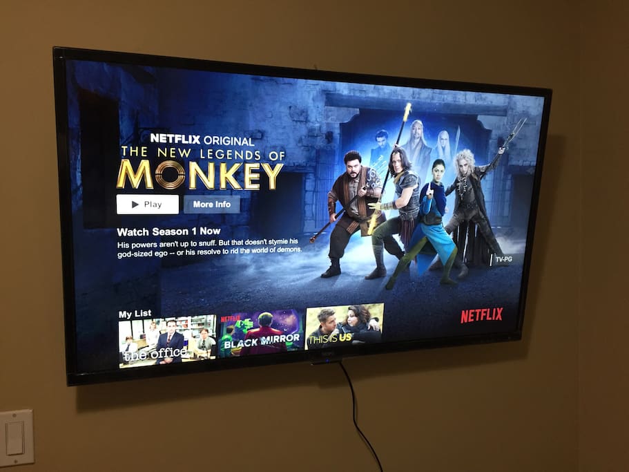 Large 50” led smart tv
Enjoy our Netflix