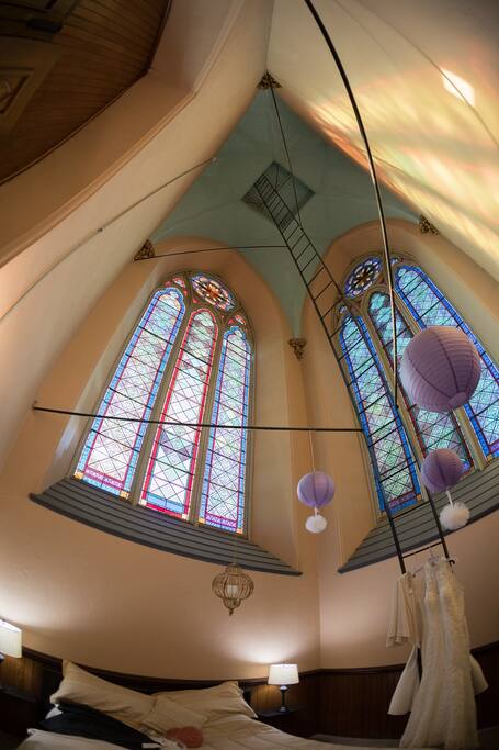 A wide angle view of the Tower Room, highlighting the 30-foot ceiling
