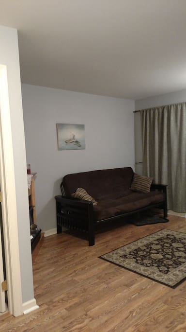 Sitting room with double bed futon.
