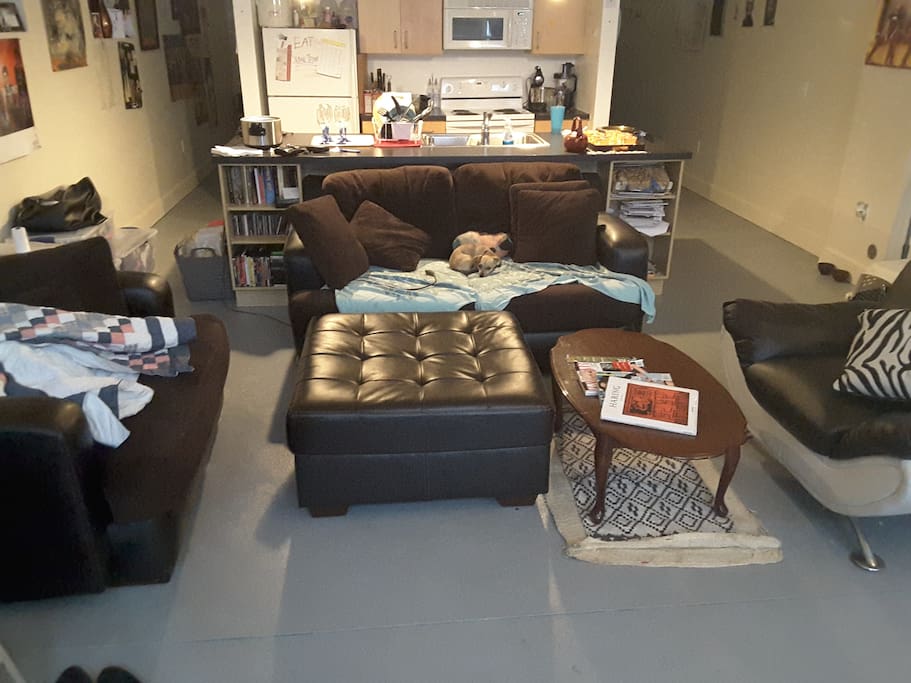 Living room and kitchen.