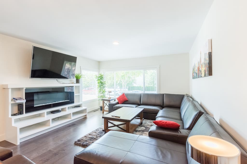Electric fireplace and big screen tv with full cable package, ability to use your Netflix account and high speed internet