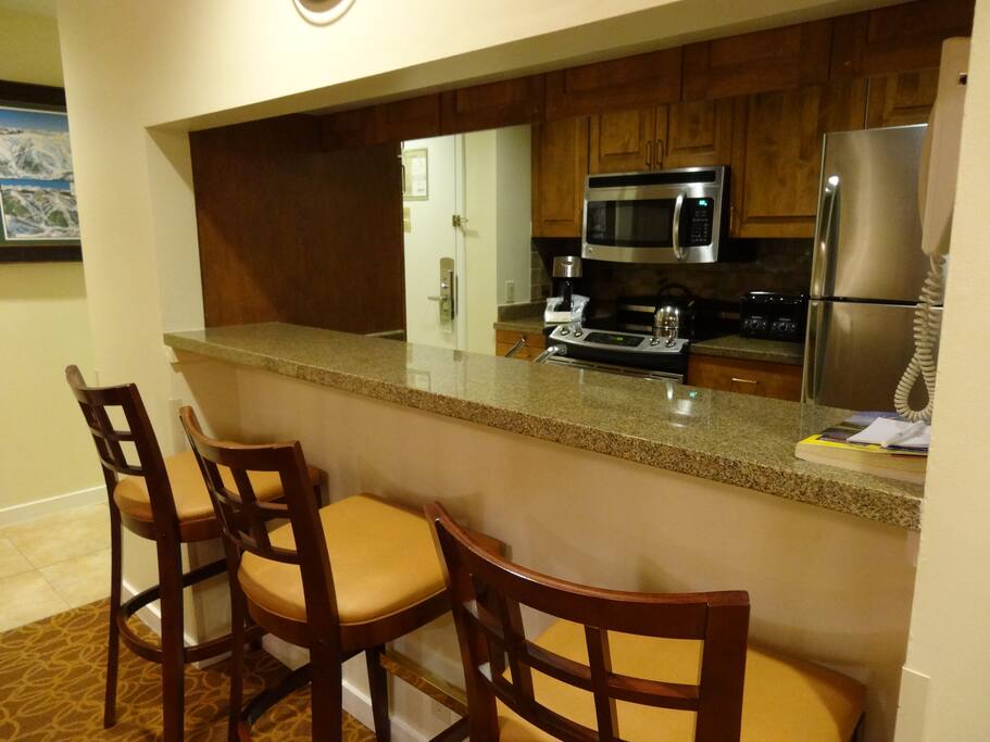Bar area for extra seating and work space.