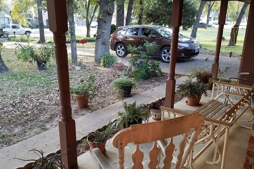 Front porch swing and rocking chair