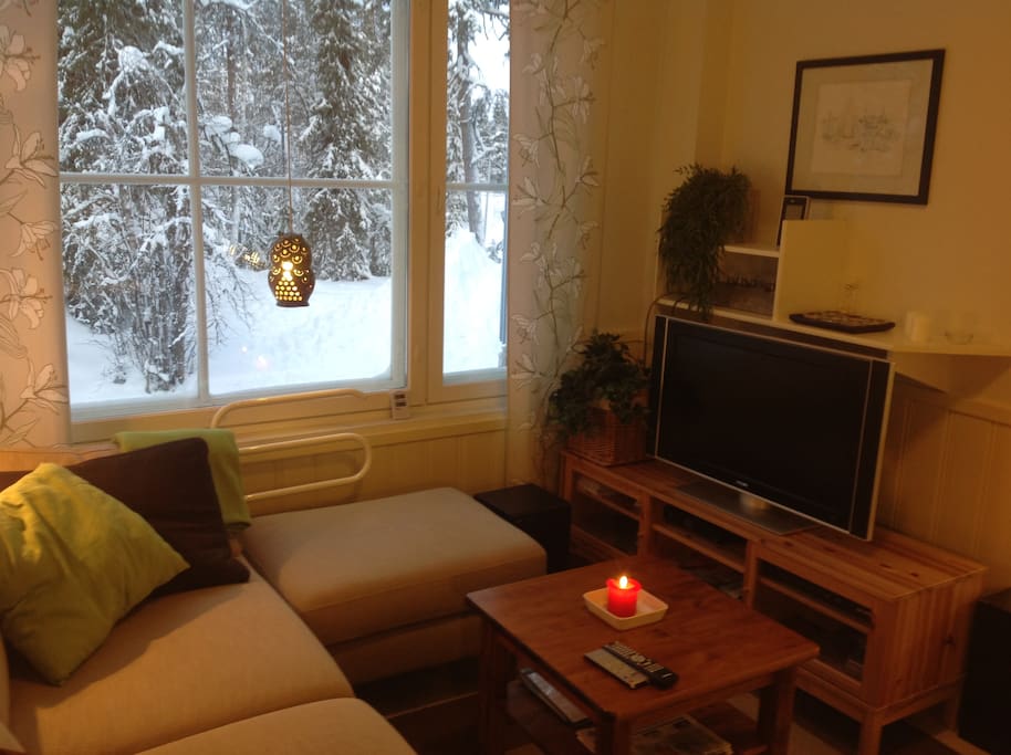 Ski tracks almost under the window
