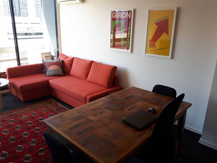 Dining table for six, sofa for three