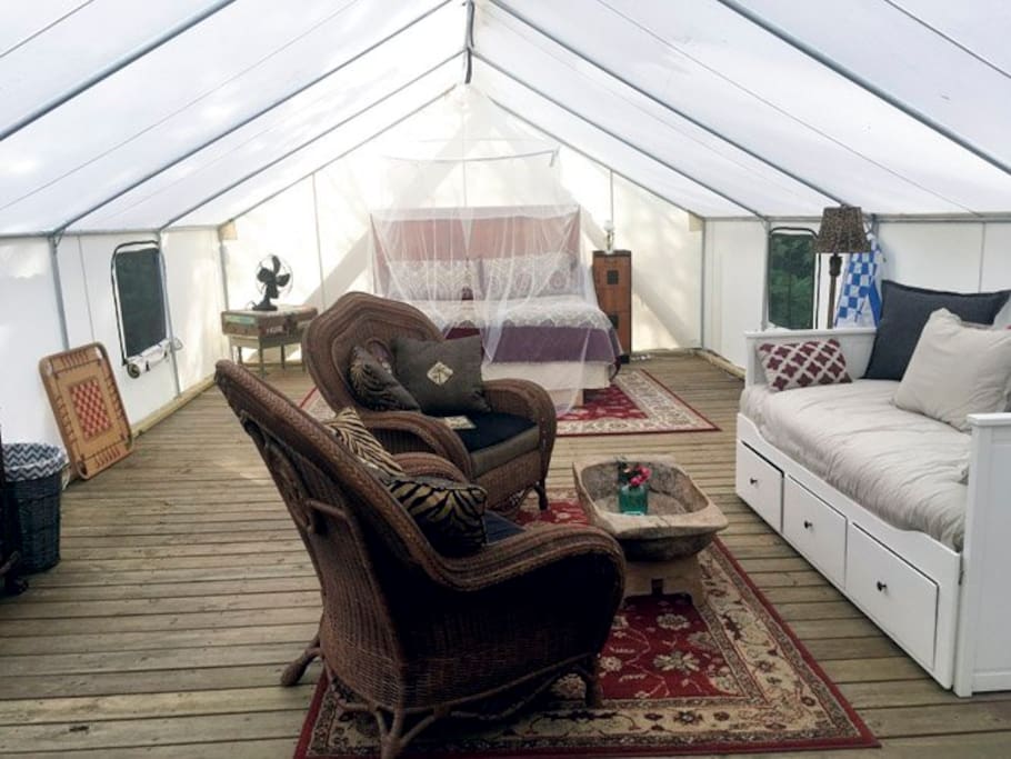 Almost 500 Square Feet, King Bed under romantic mosquito netting. And 2 twin beds available too