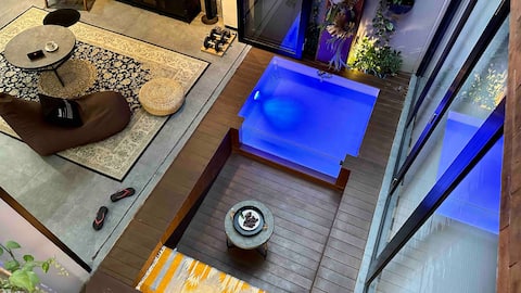 Modern house with a Blue Hot Onsen