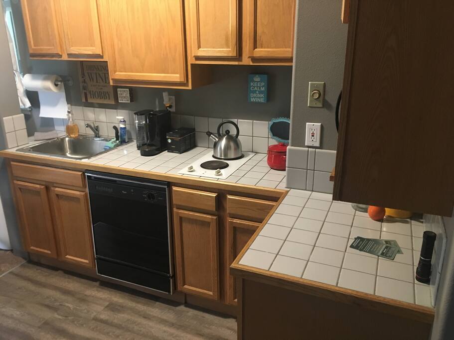 Kitchenette serving Starbucks coffee