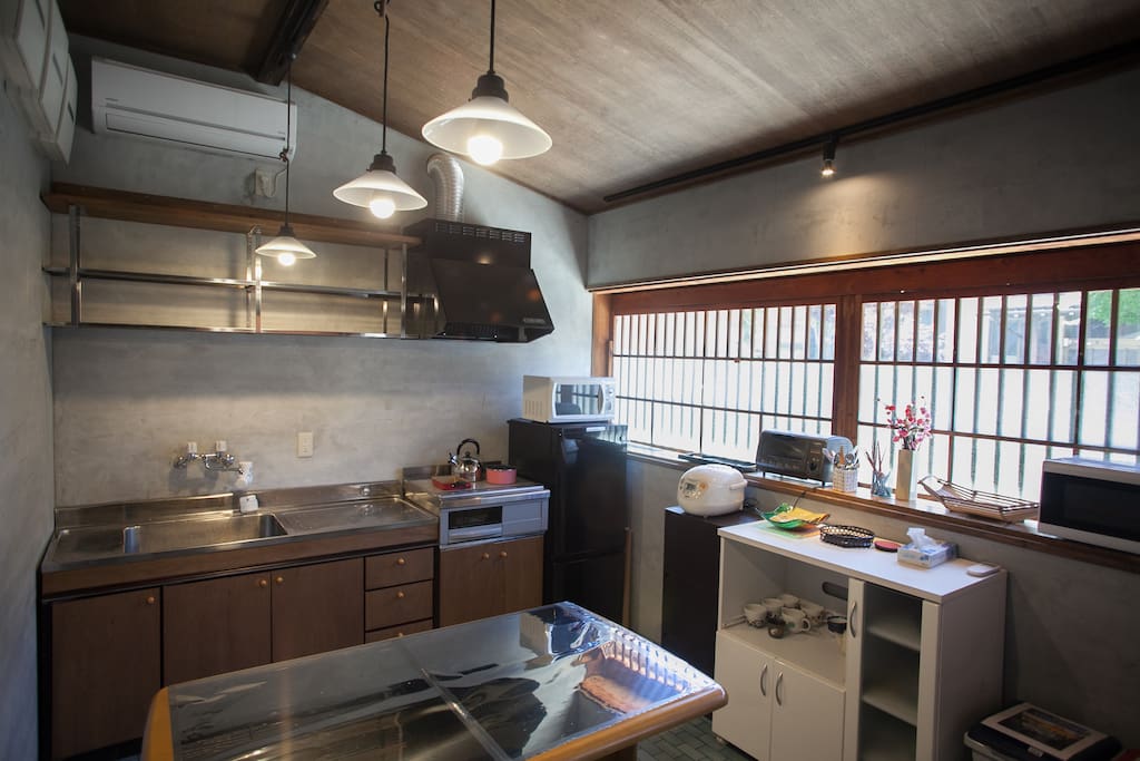 There is a big shared kitchen.