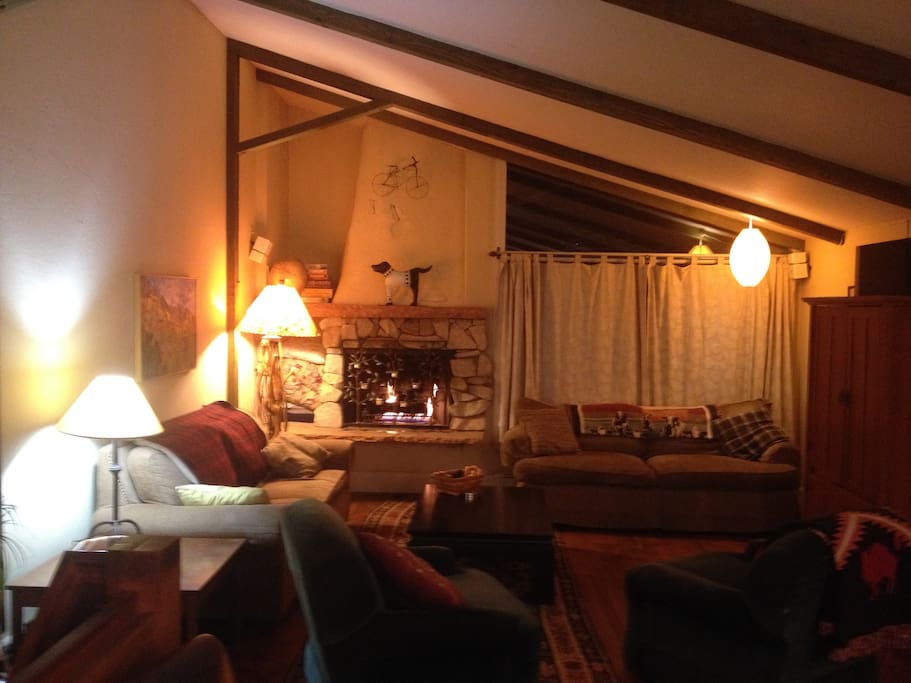 Living room with fireplace and entertainment center