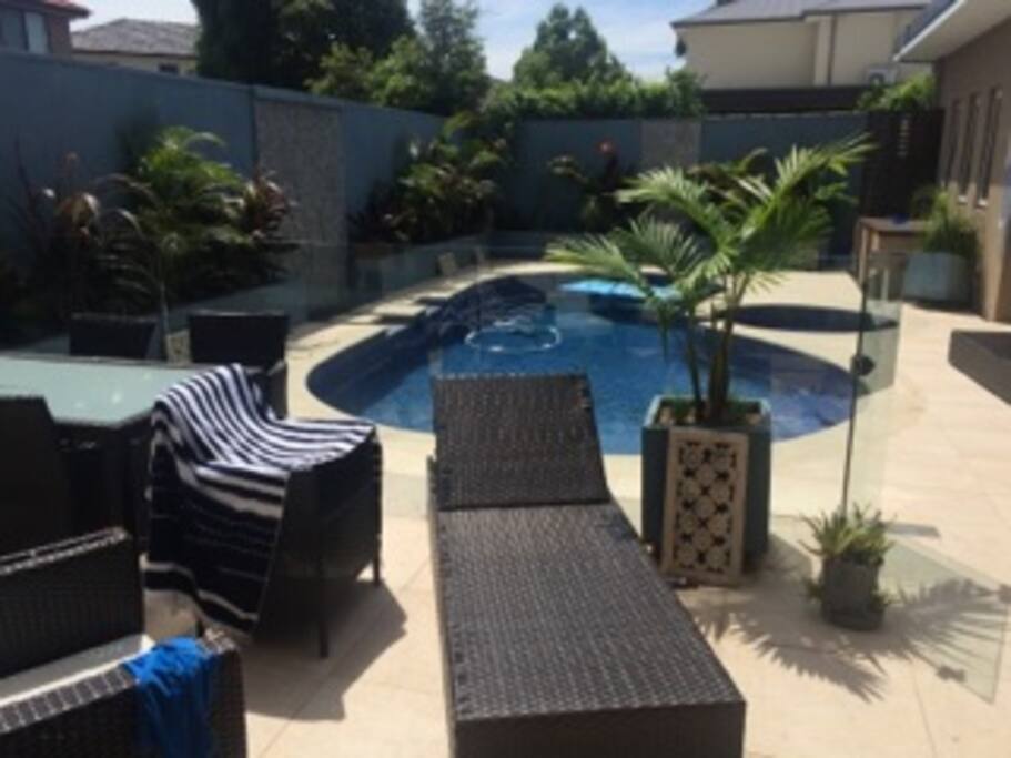 Sunny enclosed pool area