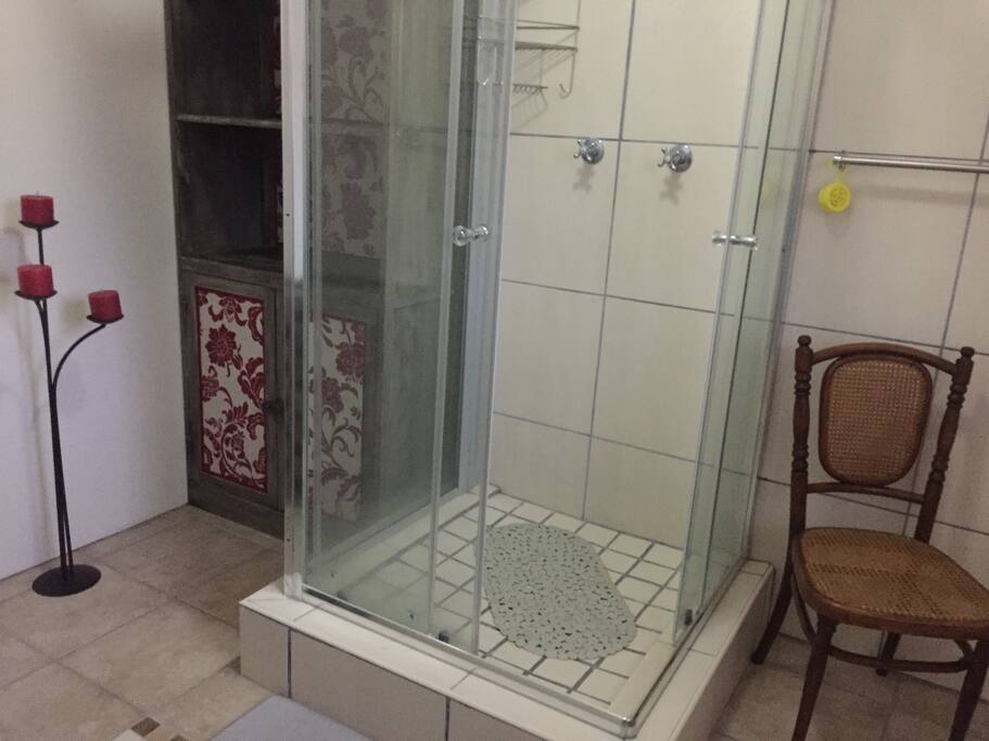 Spacious bathroom (shower; basin & toilet)