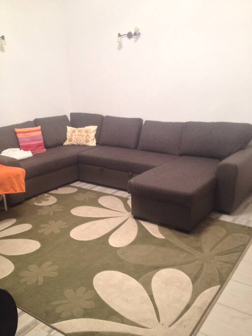 living room with a openable big sofa for 2 person