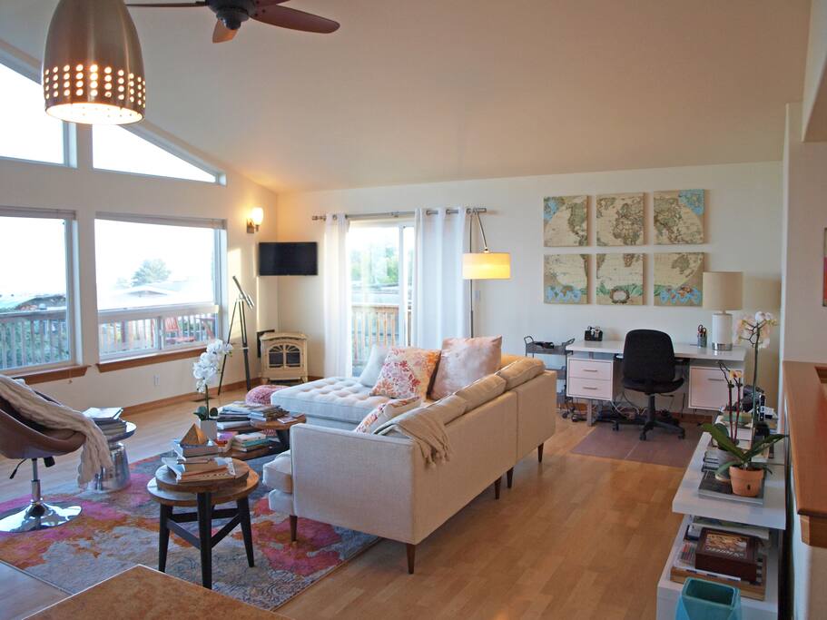View of living room from kitchen; desk and fast WiFi for digital nomads