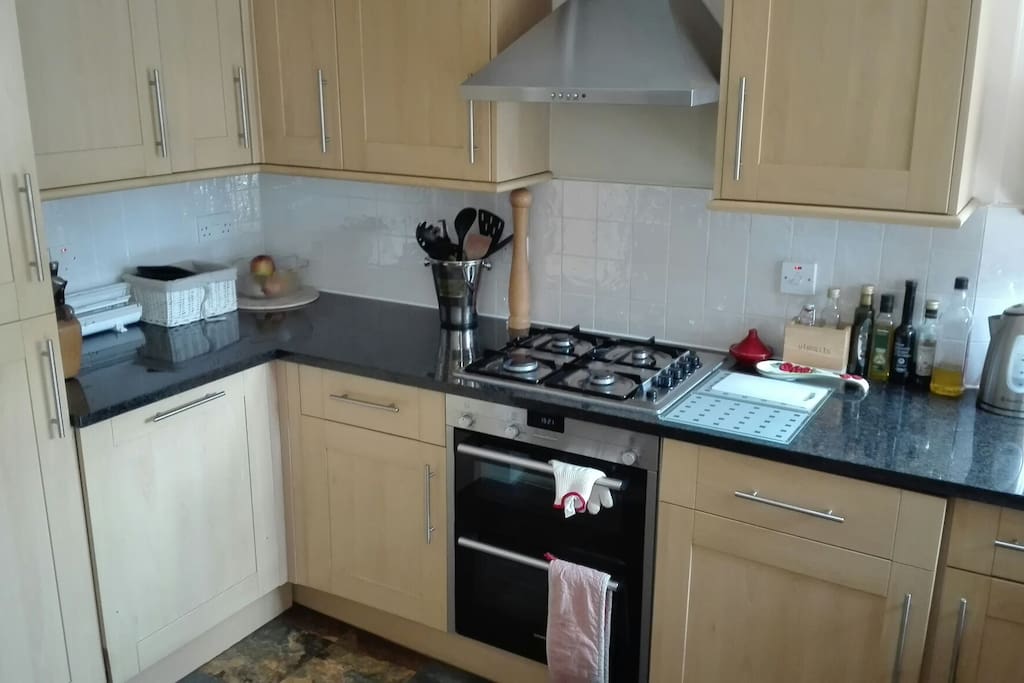 Modern kitchen with fan-assisted oven, hob and dishwasher