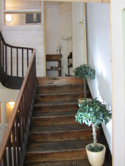 one half a flight of stairs up to the bed and breakfast level of our family house