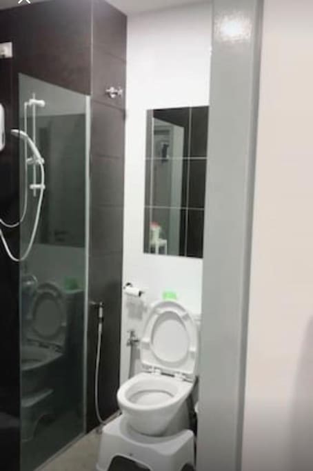 Wide space toilet with very big mirror