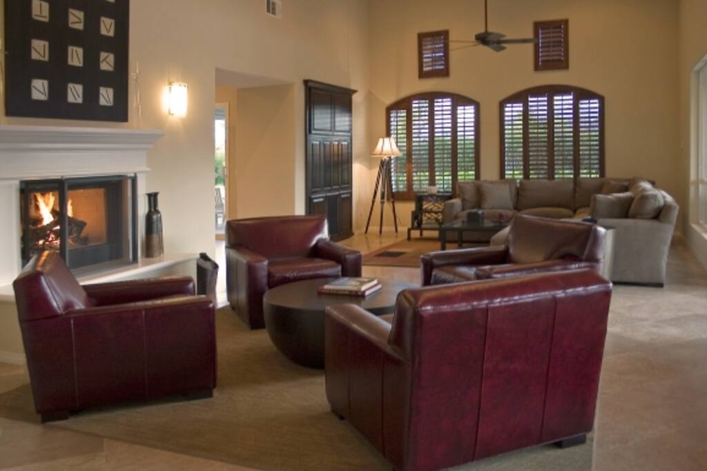 Great Room with large sectional and great sitting area by fireplace