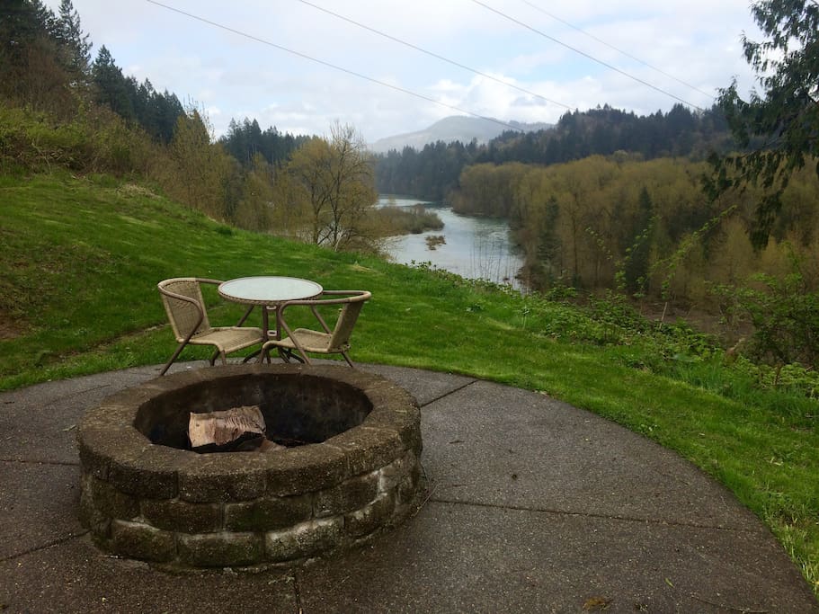 Your own fireplace with sitting area and beautiful view of the river