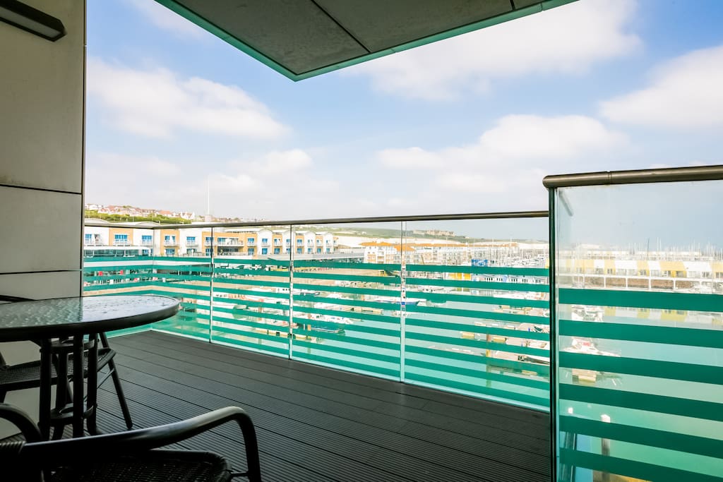 View from the terrace, across the marina and out to sea