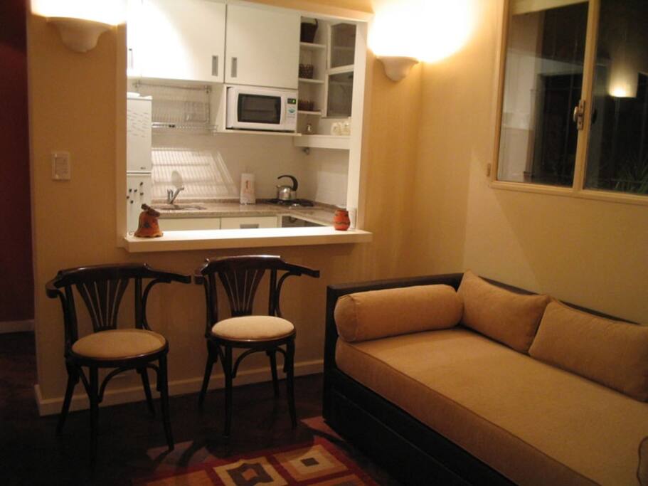 Living room (sofa bed) and kitchen