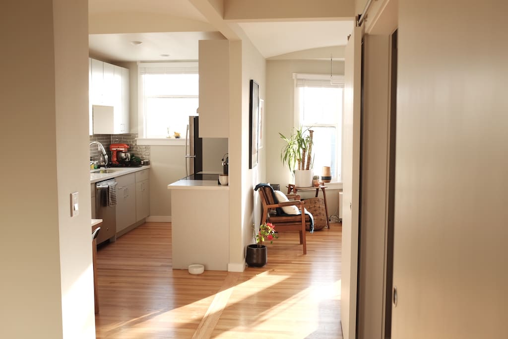 View of the kitchen and the living room