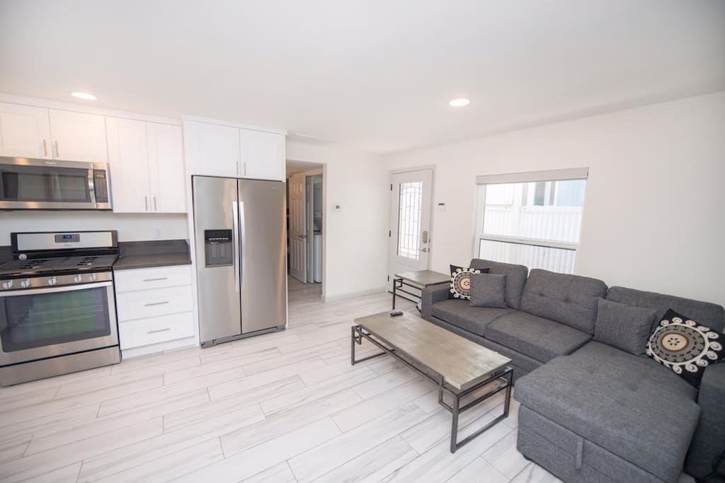 Large living room with sleeper pull-out couch for 2
